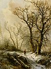 Forest Canvas Paintings - A Figure in a Snowy Forest Landscape